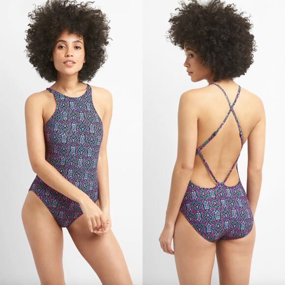 GAP Other - Gap Women's High Neck Crossback Black Print One Piece Swimsuit Size Medium